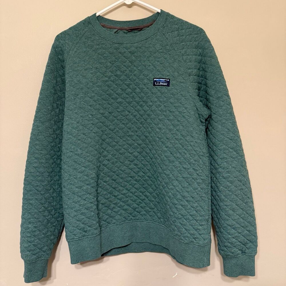 LL Bean Quilted Sweatshirt Mens Medium Green Crewneck Pullover Gorpcore Traditio
